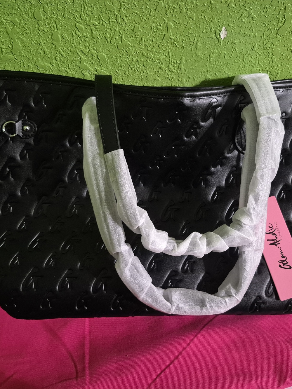Black Embossed Tote Bag with Dual Handles